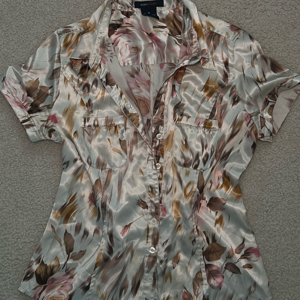 BCBGMaxAzria Multicolor Satin Button-Down Shirt